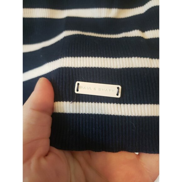 Paul Shark Sweater Womens Yachting Striped Navy Nautical Italy L Anchor Luxury - Picture 3 of 8